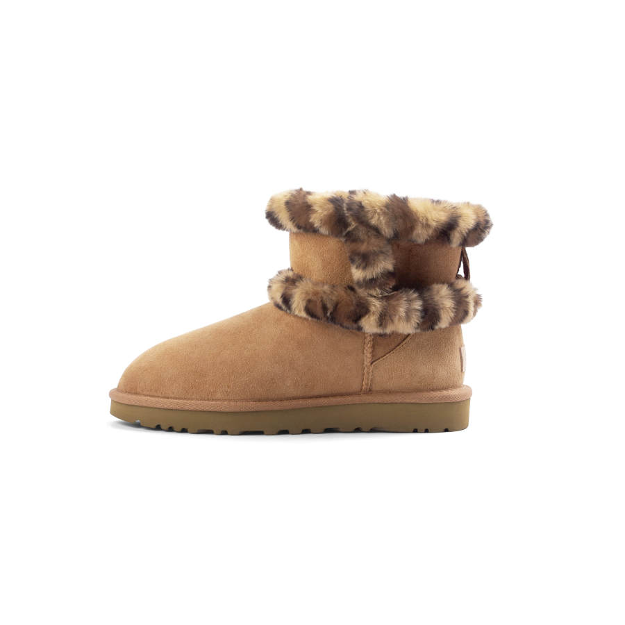 UGG Suede Brown Leopard Print, Yidu Sheepskin Thermal Abrasion Resistant Short Snow Boots Women's Caramel