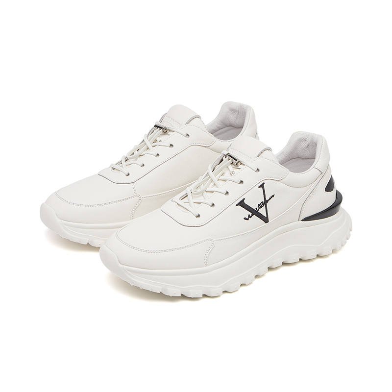 VICKI BROWN Cow Split Leather Low top Casual Shoes Men's White Black