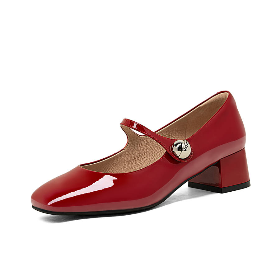 COMELY Cow Leather Chunky Heel Mary Jane Shoes Women's