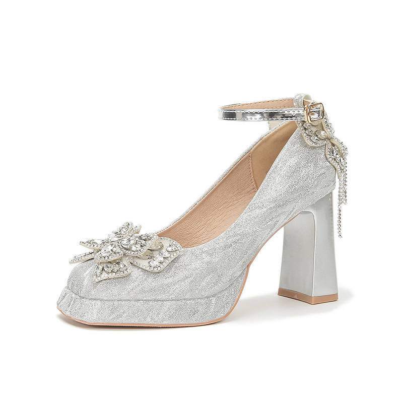 Zubumei Leather Chunky Heel High Heels Women's