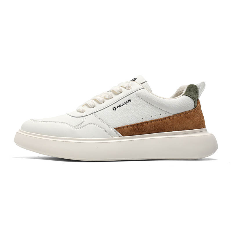 NAVIGARE Small Sailboat Cow Suede Trendy Lightweight Low top Skateboard Shoes Men's White Camel
