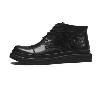 Voguhomme Top Grain Cow Leather Short Combat Boots Men's Black