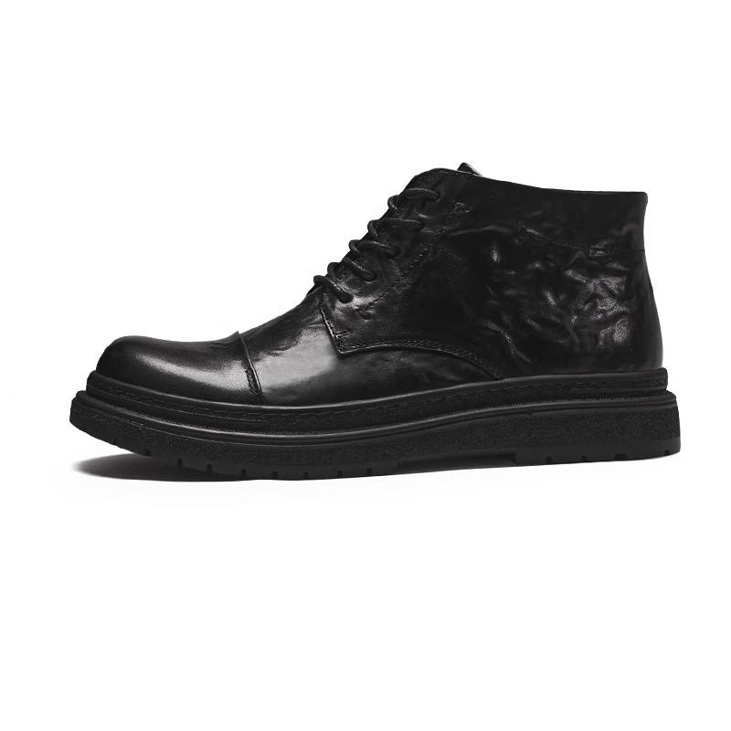 Voguhomme Top Grain Cow Leather Short Combat Boots Men's Black