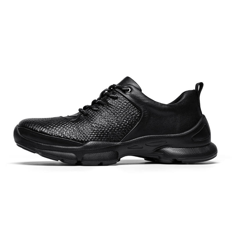 JANECO Top Grain Cow Leather Low top Casual Shoes Men's Black