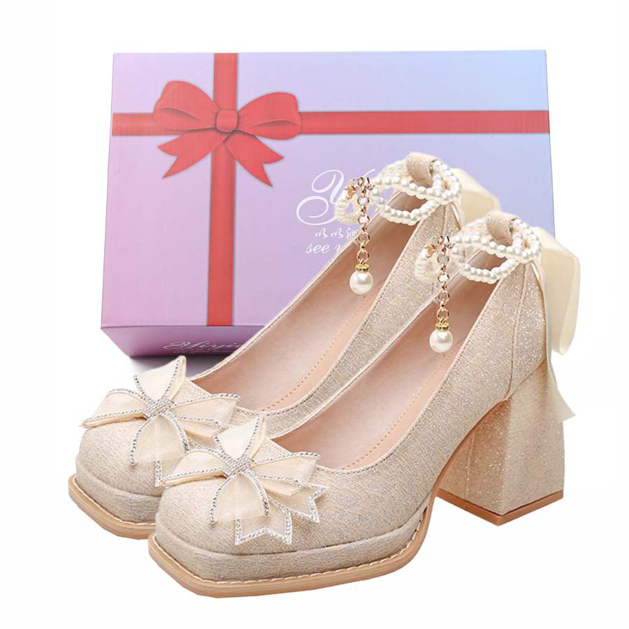 YIYIQIN Microfiber Leather Chunky Heel High Heels Women's Apricot