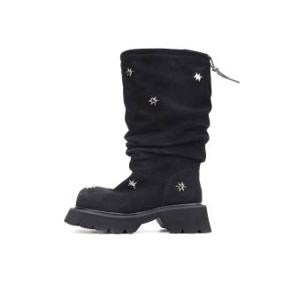 Asthershop Cow Suede Ankle Boots Women's Black