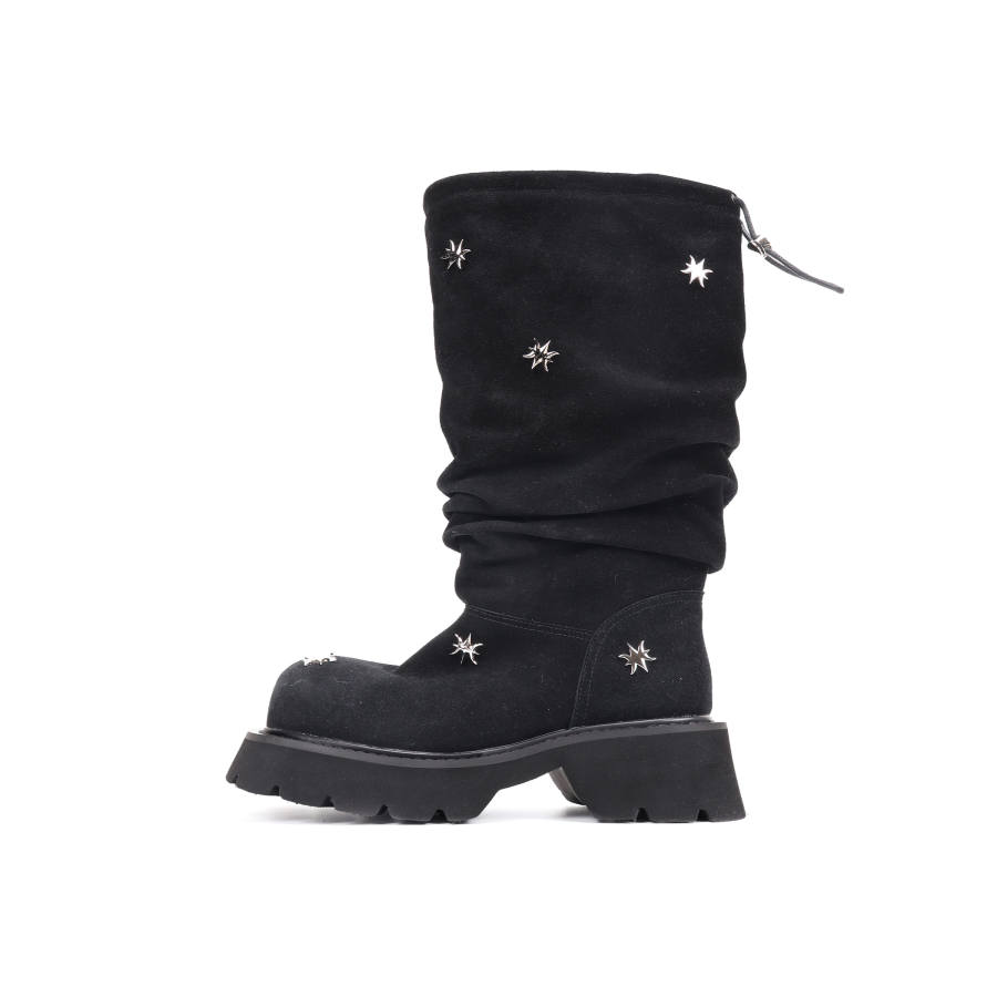 Asthershop Cow Suede Ankle Boots Women's Black