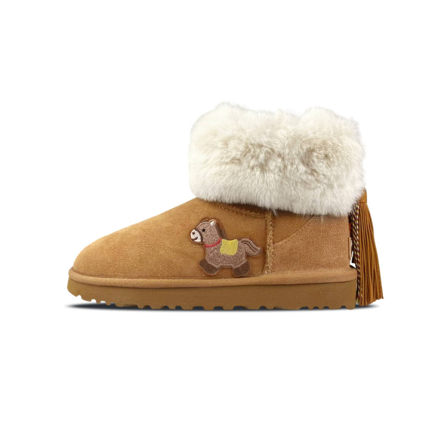 UGG CLASSIC CLEAR MINI BNK Winter Wood Horse Sheepskin Cute, Fleece Lined Winter Hot Pot Stove Classic Short Snow Boots