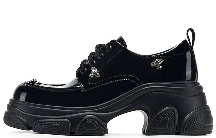 GG-CC GG CC Future Planet, Kids' Leather Shoes Vintage Loafers 7.5cm Women's Black