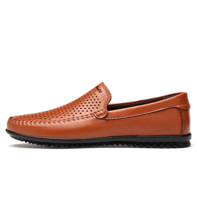 WENNAI Top Grain Cow Leather Casual Shoes Men's Light Brown