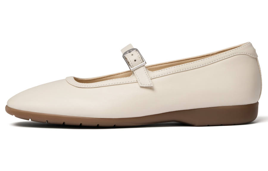 Clarks Sheepskin Flat Mary Jane Shoes Women's White