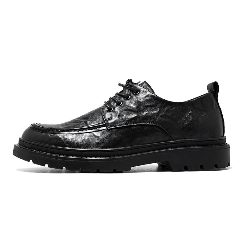 KAQIAODI Casual Leather Shoes Men's Low Top Black/Brown