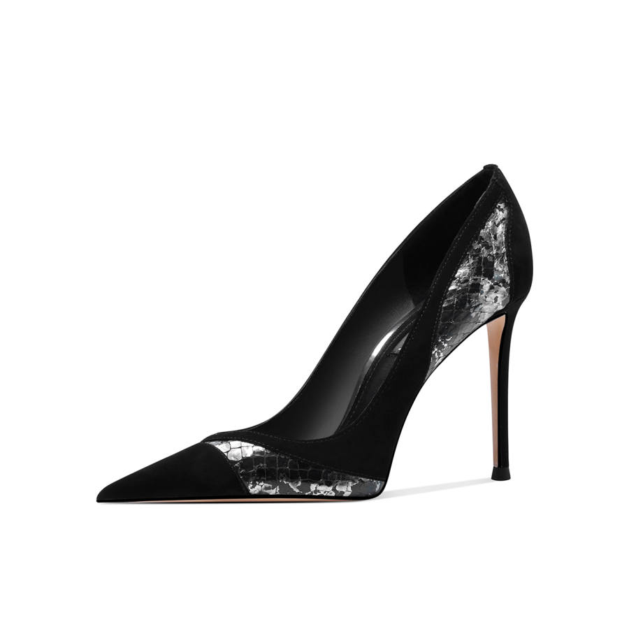 Shesrim Snake Skin Slim Heel High Heels 9cm Women's Black