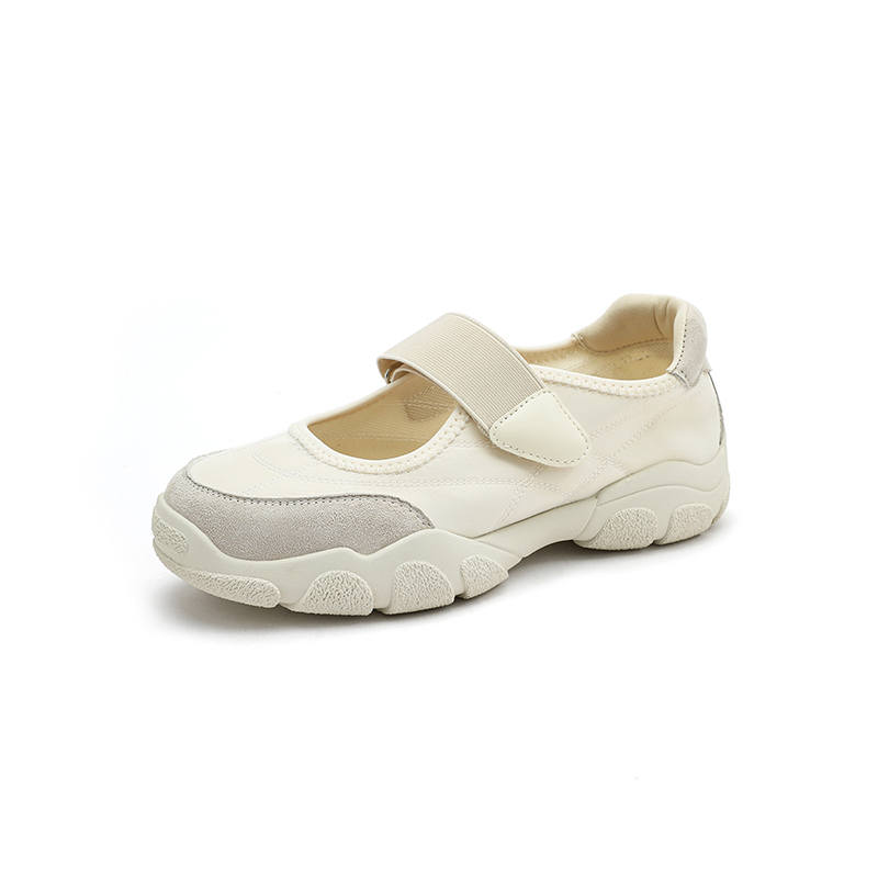 UBZ Fabric Flat Mary Jane Shoes Women's Ivory White