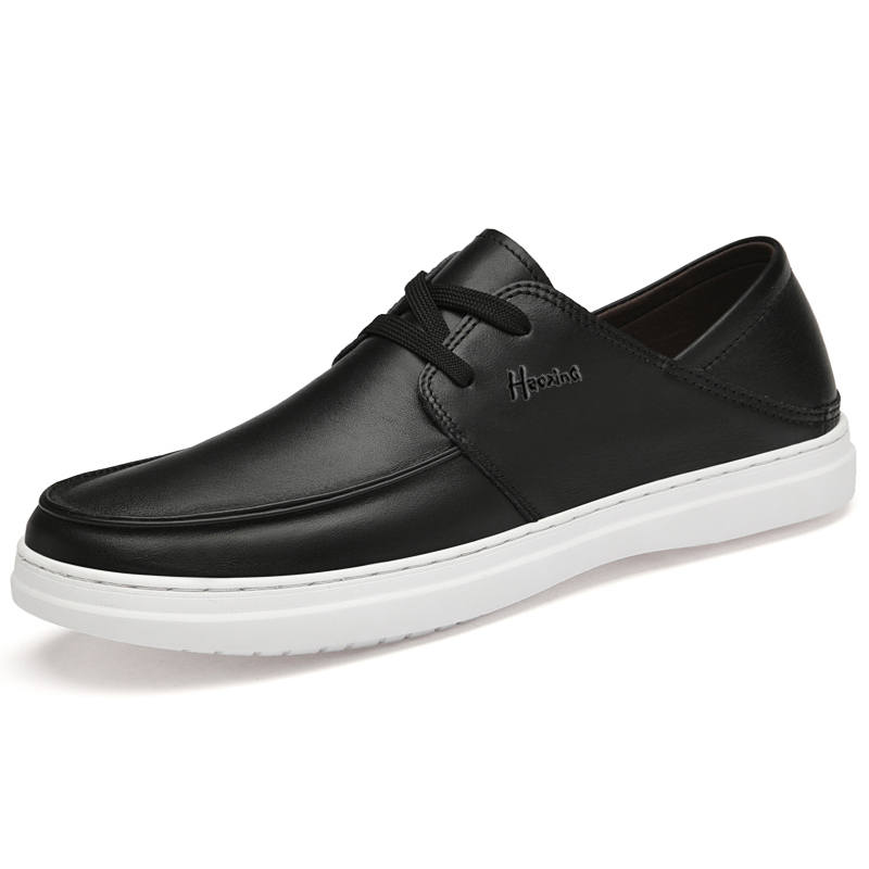 HAOXING Top Grain Cow Leather Casual Shoes Men's Black