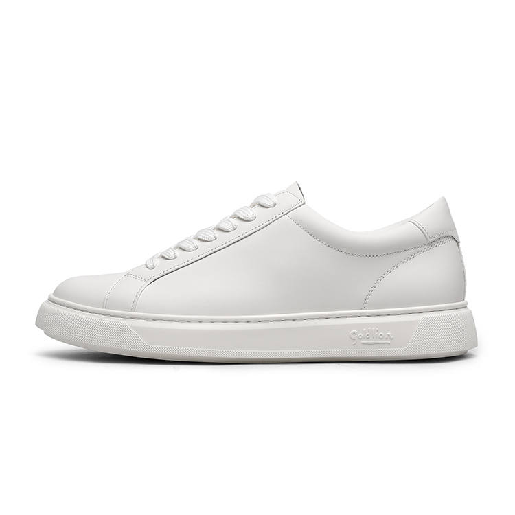 GOLDLION Top Grain Cow Leather Skateboard Shoes Men's White