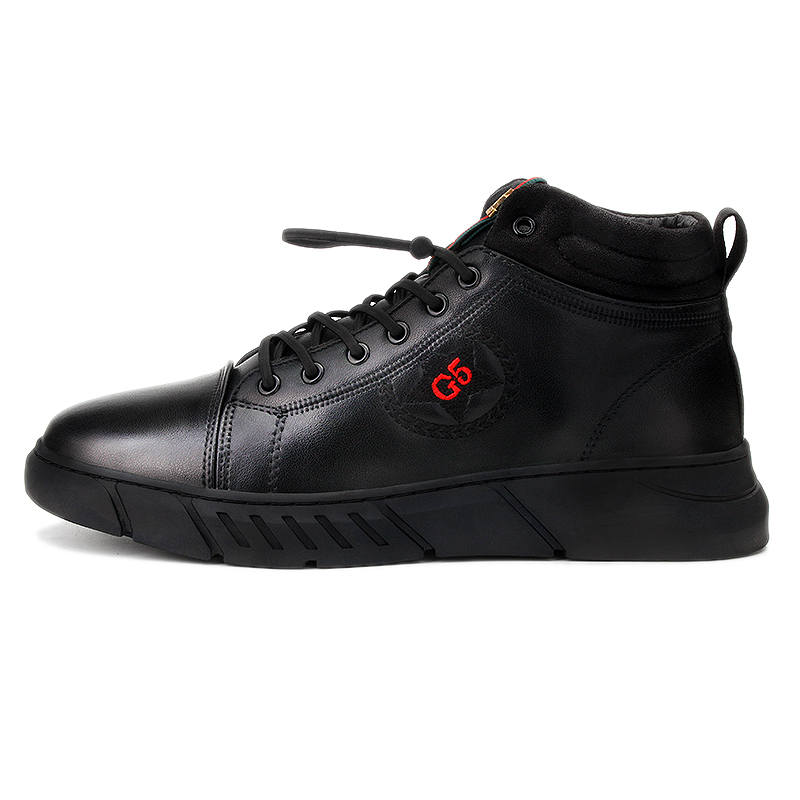 G5 Cow Split Leather Lace Up, Fleece Lined Thermal Low top Casual Shoes Men's Black