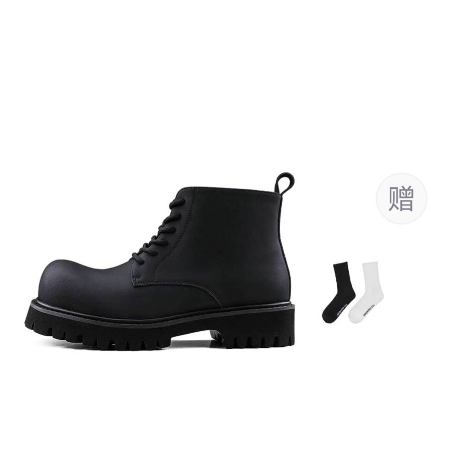 HANQIAORIJI Black Blood Collection Large Derby Cow Split Leather Short Combat Boots 4.5cm Unisex Black
