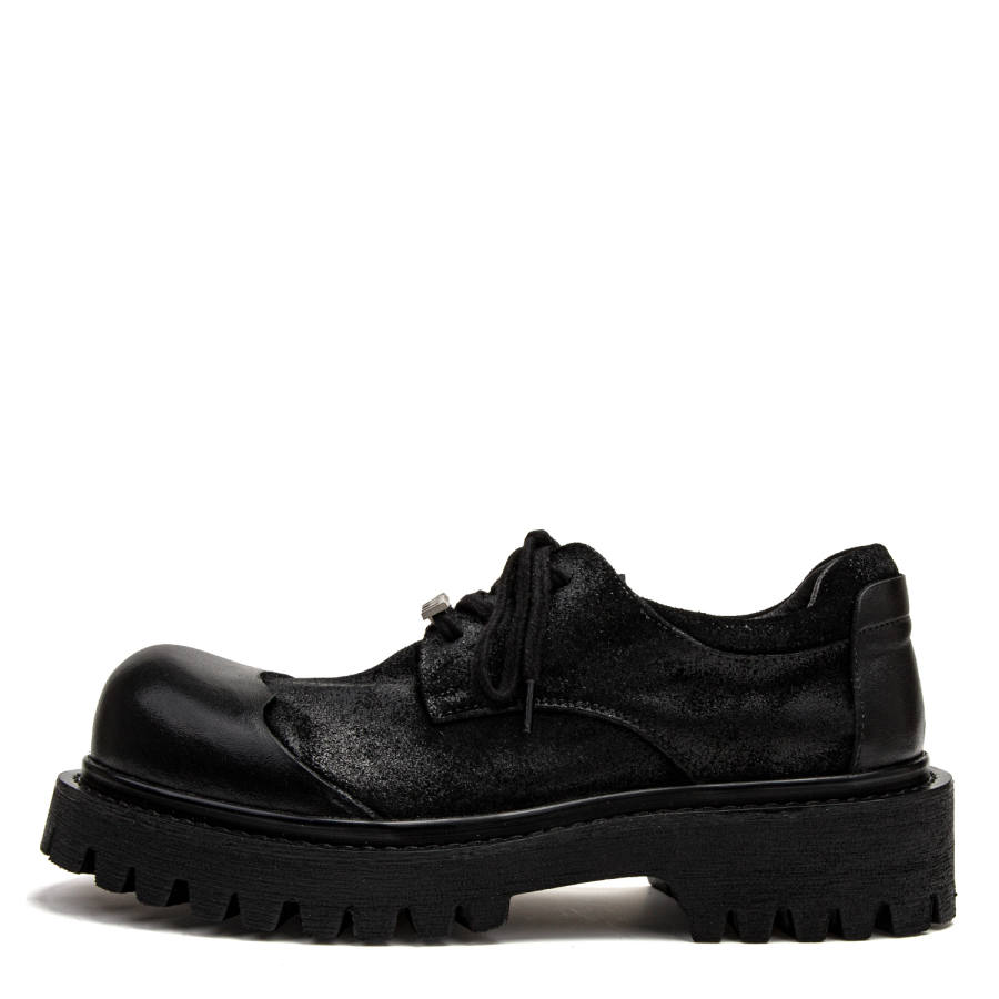 1997K Chunky Derby Leather Shoes Top Grain Cow Leather Casual Shoes Men's Black