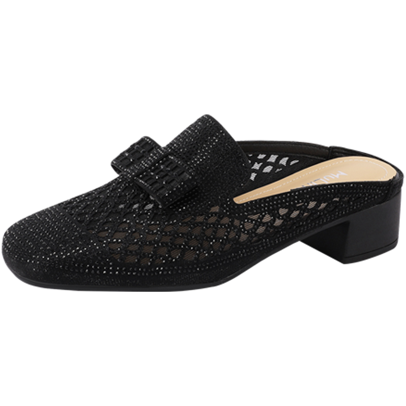 Mulinsen Stitching Cut Out Rhinestone Abrasion Resistant Abrasion Resistant Closed Toe Slippers Women's