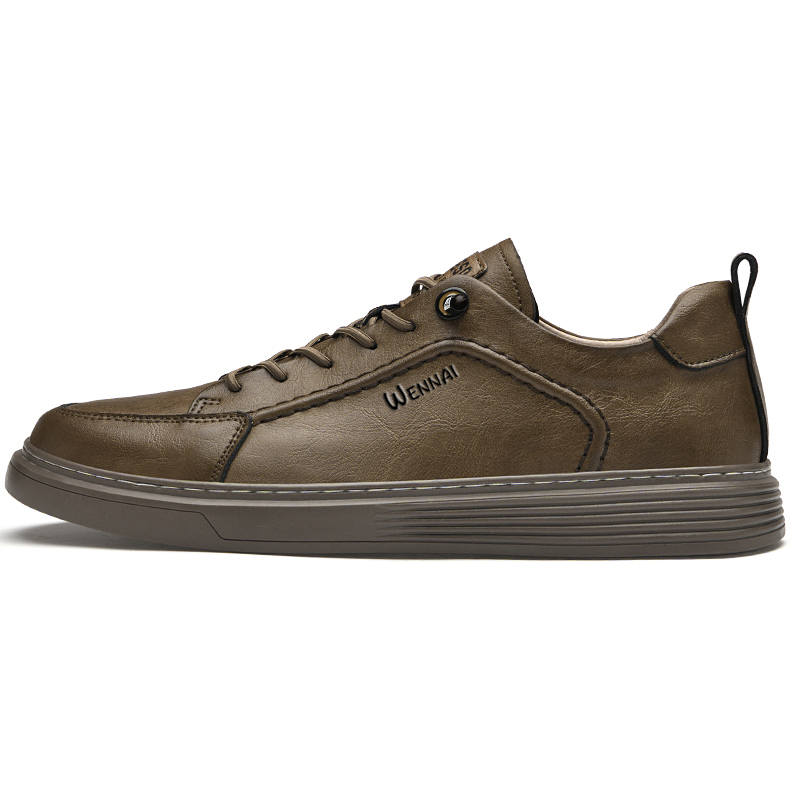 WENNAI Cow Split Leather Casual Shoes Men's Dark Brown