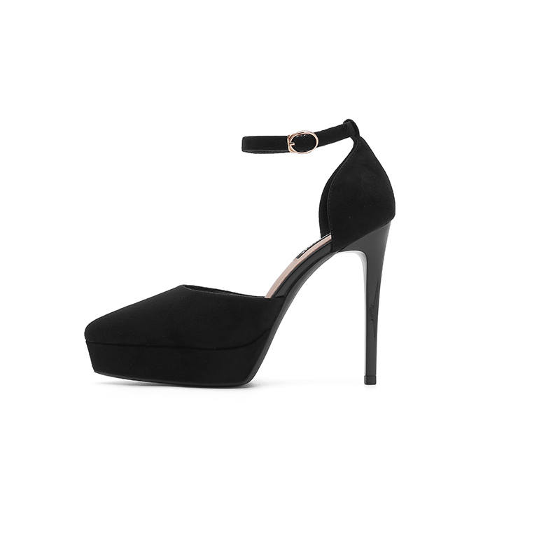 Zubumei Suede Slim Heel High Heels 12cm Women's Black