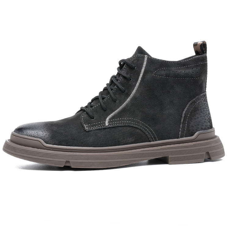 YEDANI YEDANI Split Pig Leather Short Combat Boots 4cm Men's Dark Gray