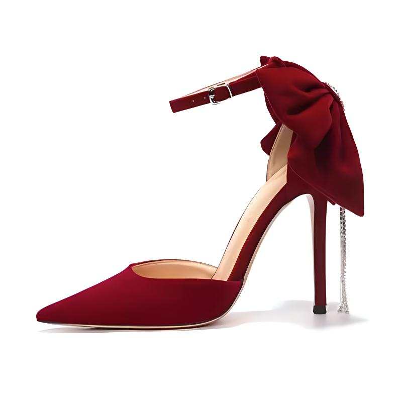 WOXXXN Pu Slim Heel High Heels Women's Velvet Red