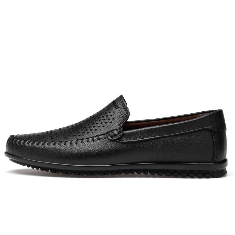 WENNAI Top Grain Cow Leather Casual Shoes Men's Black