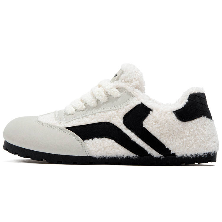 TUOPIN Pai Shoes Fall Winter Fleece Lined Low top German Army Trainers Women's White Black