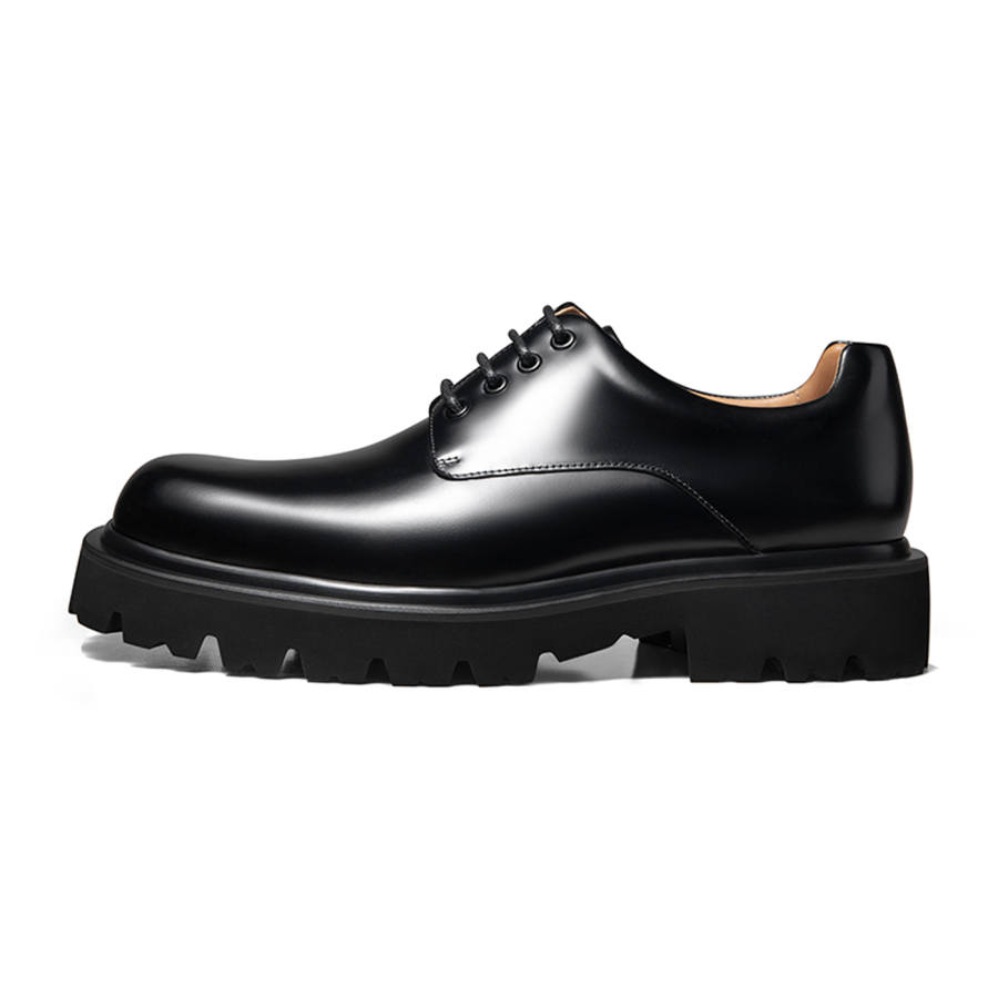 THOM WILLS Cleanfit Shiny Chunky Derby Shoes, Old Money Style Casual Shoes 4cm Men's Black