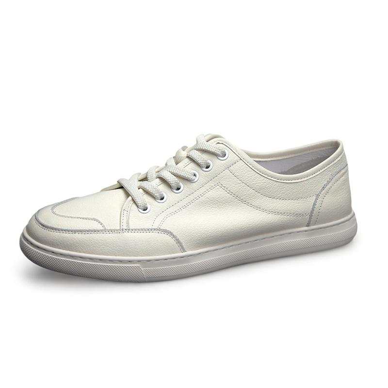 Devanro Devanro White Sneakers Top Grain Cow Leather Moisture Wicking Abrasion Resistant Breathable Slip Resistant