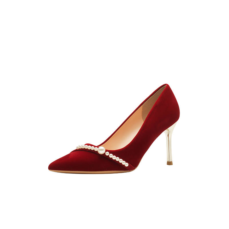 Zubumei Suede Slim Heel High Heels Women's Red