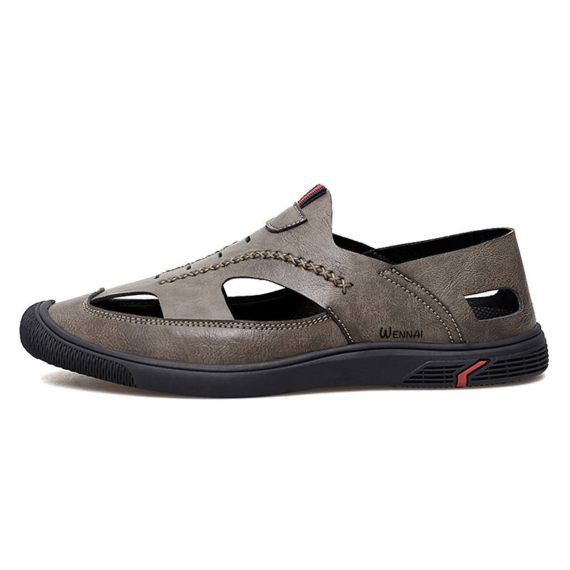 WENNAI Top Grain Cow Leather Casual Shoes Men's Khaki