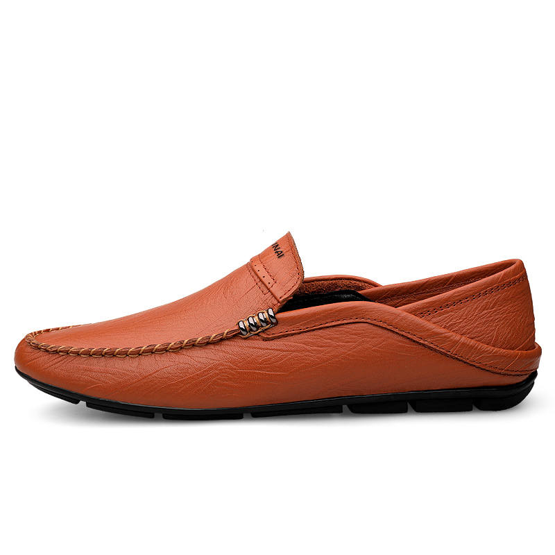 WENNAI Top Grain Cow Leather Gommino Loafers Men's Light Brown