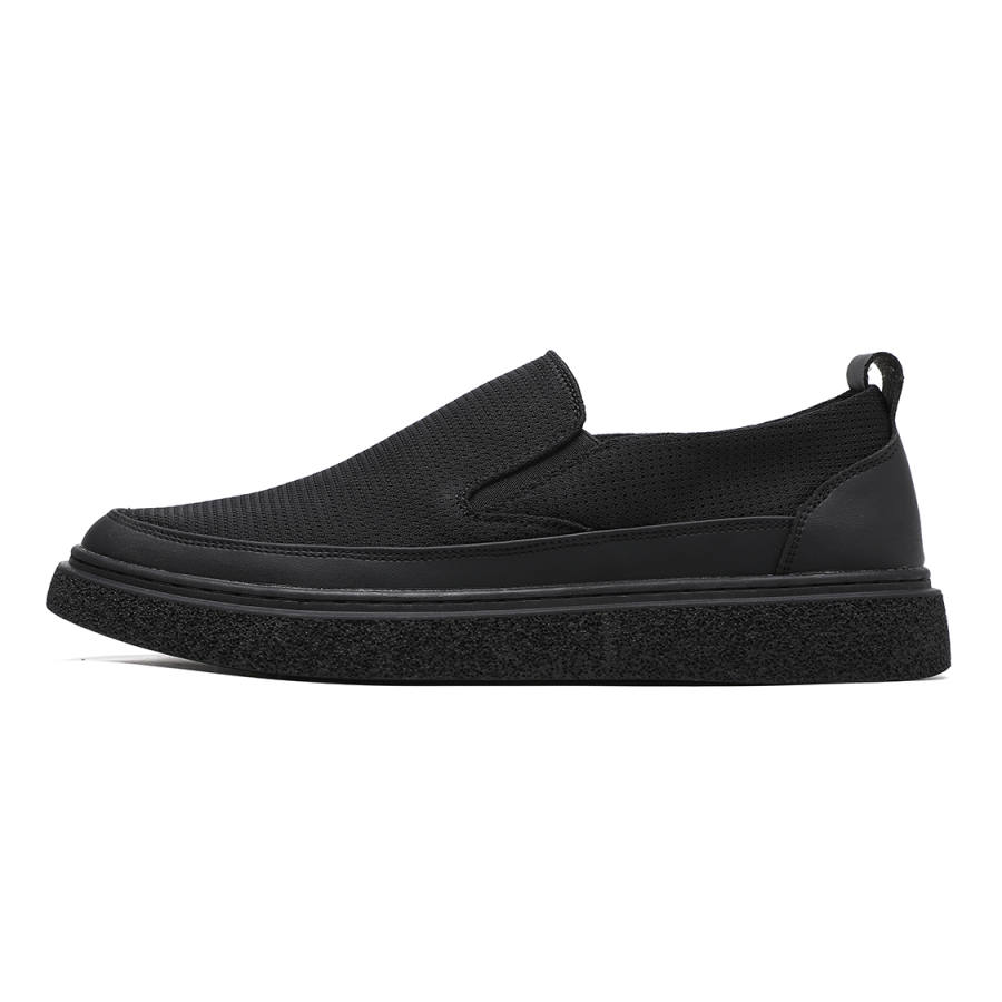 HUITE Textile, Synthetic Leather Breathable Low top Casual Shoes Men's Black