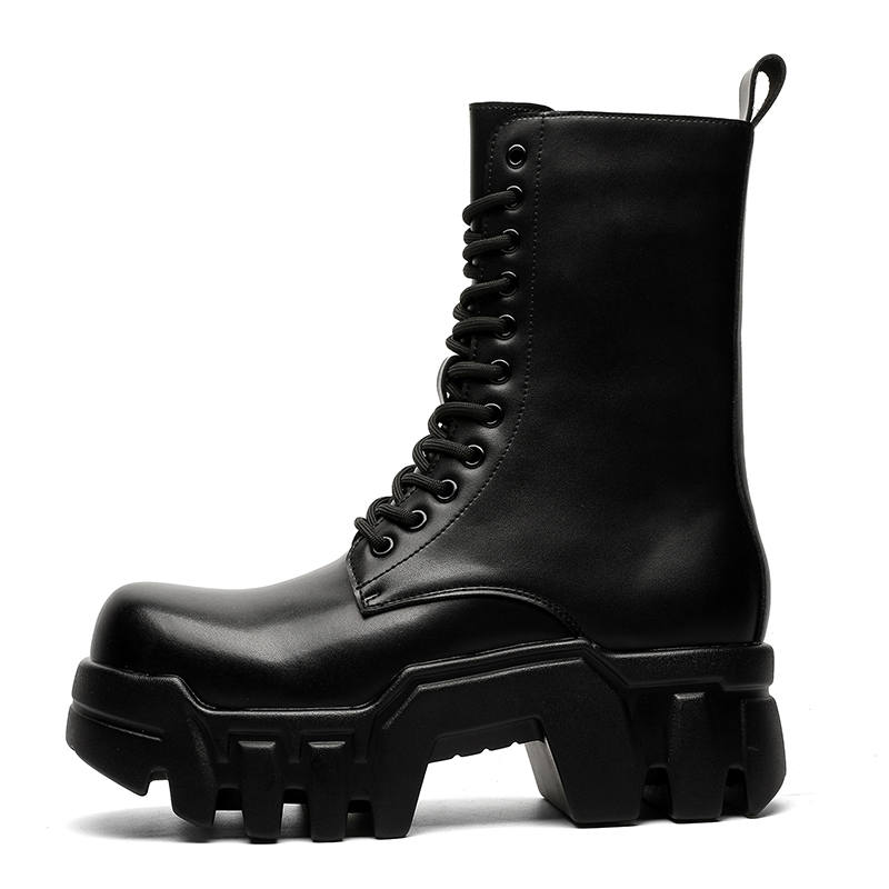ZHENRAN ZHENRAN Microfiber Leather Crew Combat Boots Men's Black