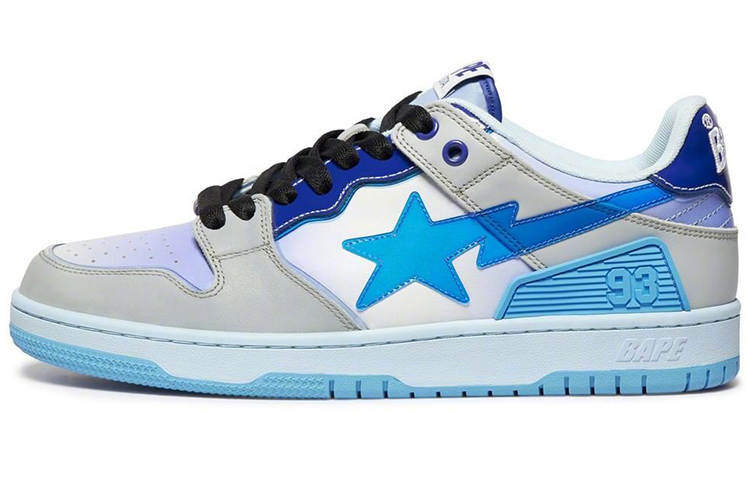 A BATHING APE SK8 STA Leather Low top Stylish Skateboarding Shoes Women's Blue Gradient