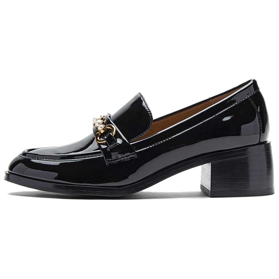 NINE WEST Cow Leather Loafers 5CM Women's Black