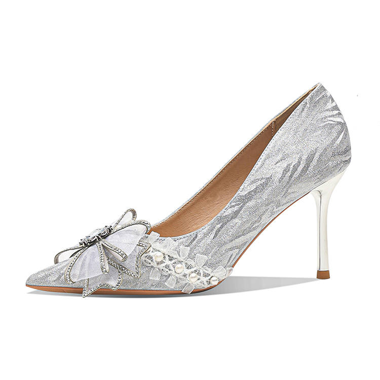 MCKP Leather Slim Heel High Heels 8cm Women's Silver