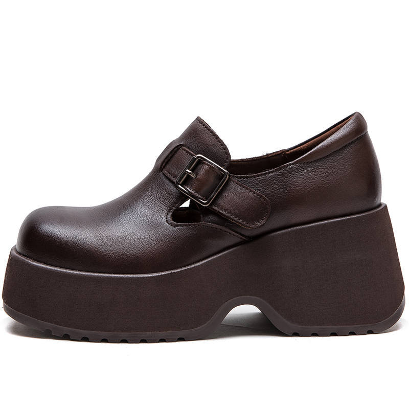 JIEZHOU Top Grain Cow Leather Loafers 7cm Women's