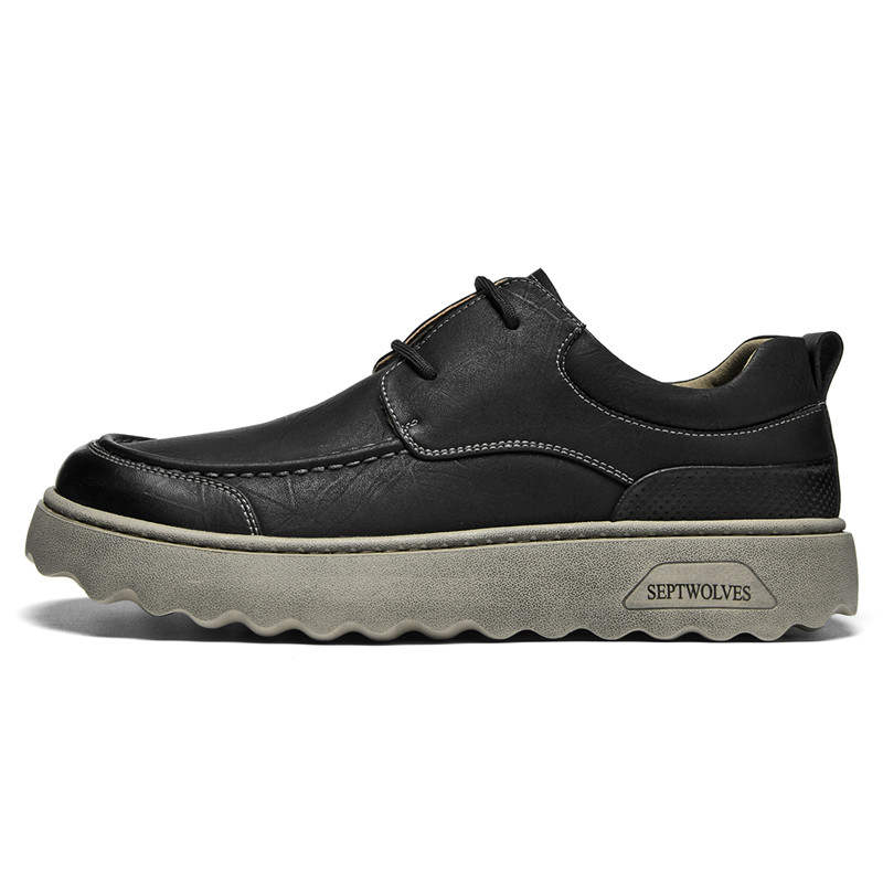 SEPTWOLVES Casual Leather Shoes Men's Low Top Black/Yellow
