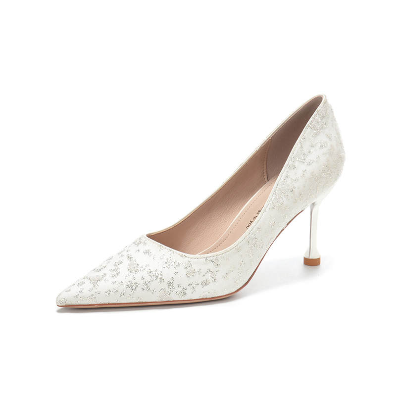 Bamiti High Heels Women's White Champagne Silver