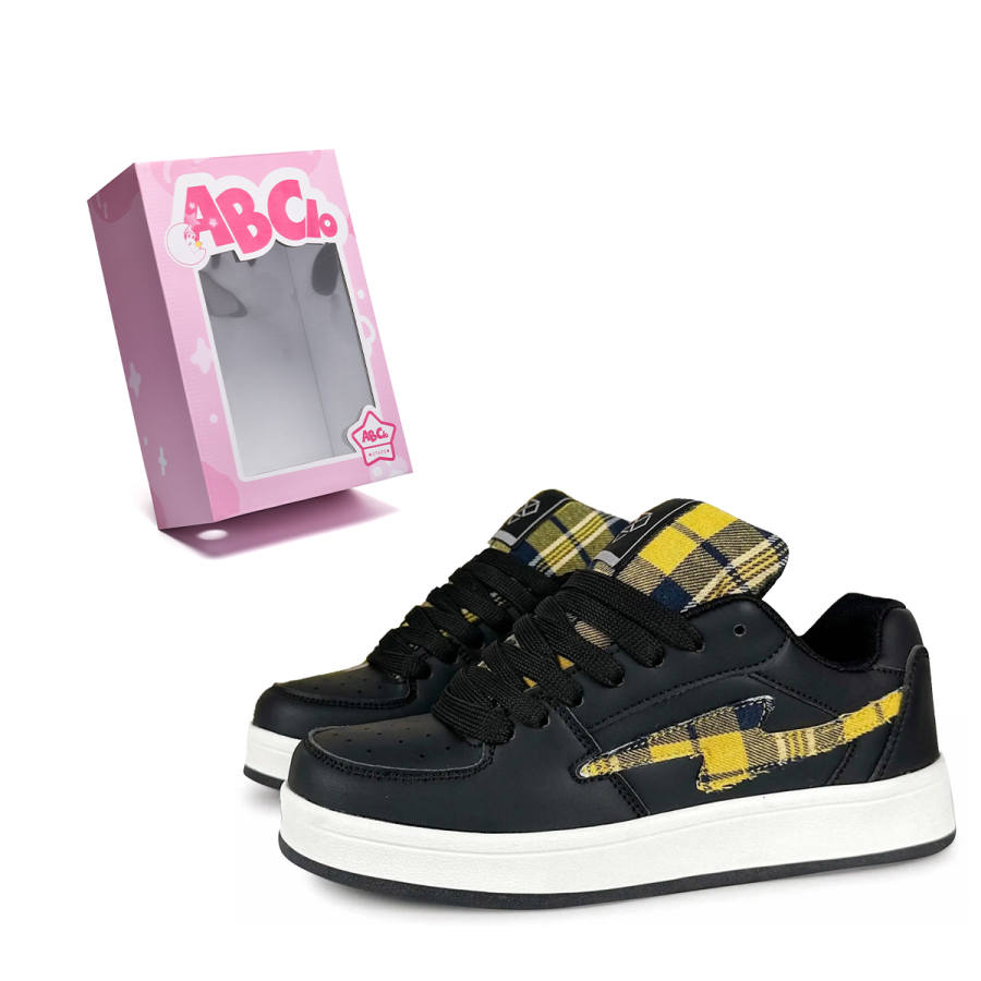 ABCIO Waterproof Cushioning Height Increasing Low top Skateboard Shoes Women's Yellow Black