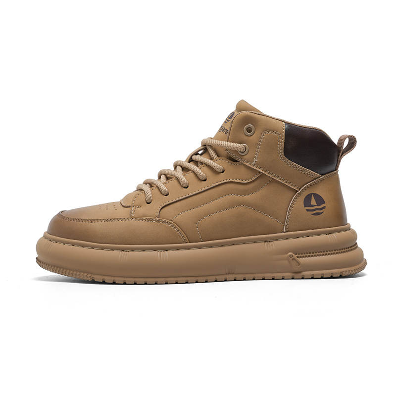 NAVIGARE Small Sailboat Height Increasing Height Increasing Mid top Skateboard Shoes Men's Brown