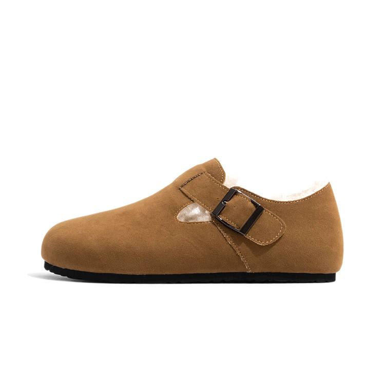 LAOMIAO Cow Suede Versatile Comfortable Fleece Lined Thermal Flat Round Tip Buckle Fully Enclosed, Casual Shoes Women's