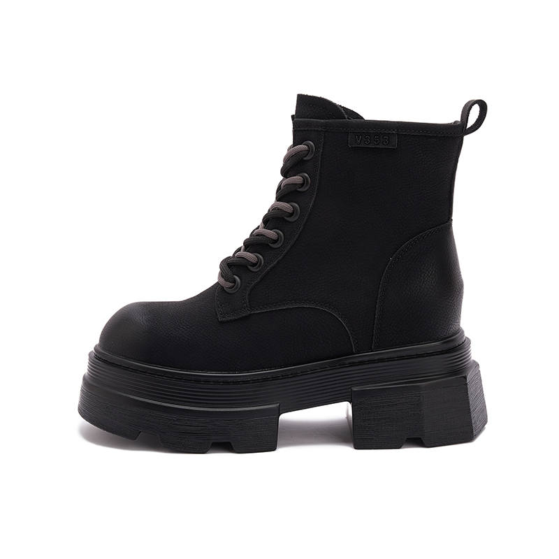 MILANLIANGE Crew Combat Boots 8cm Women's Solid Color
