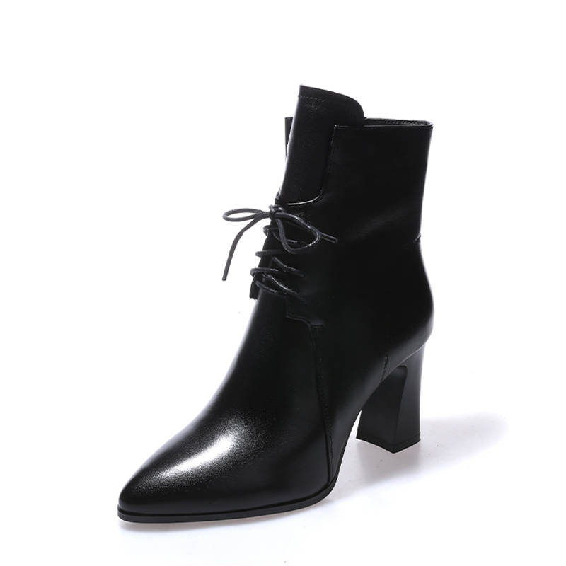 Devanro Devanro Top Grain Cow Leather Ankle Boots 7cm Women's Black