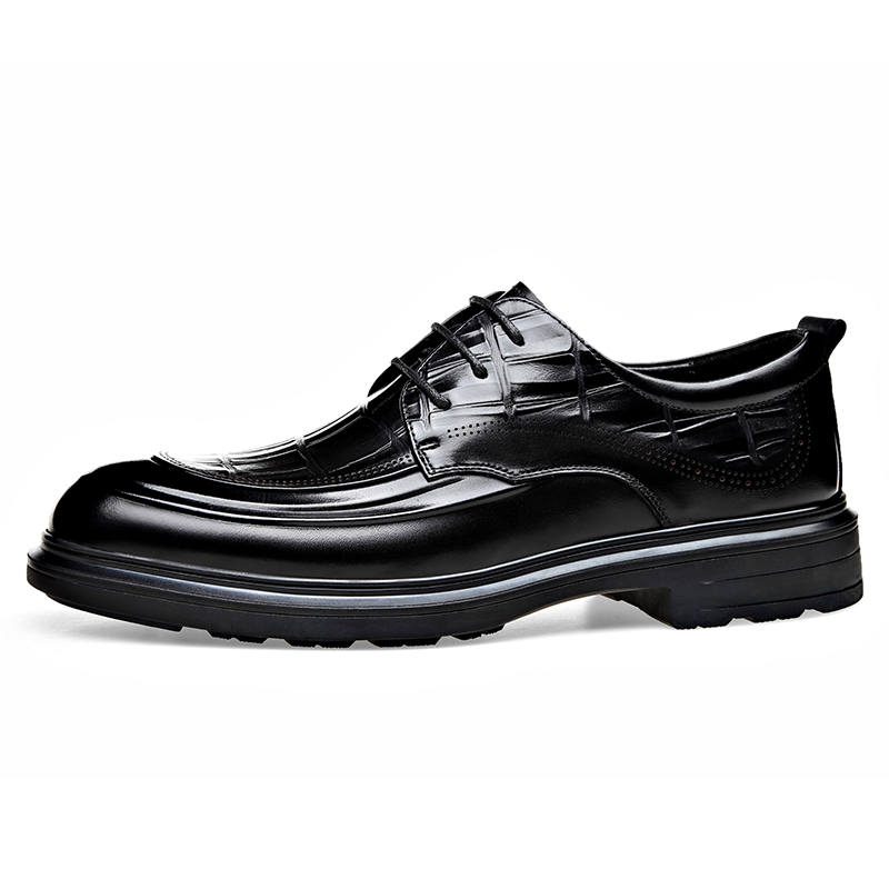 YIMINU Casual Leather Shoes Men's Low Top Black