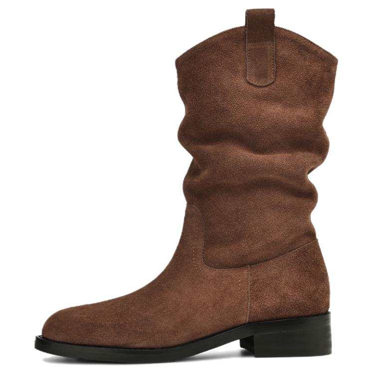 BOERDIQI Cow Split Leather Vintage Denim Comfortable Fleece Lined Stacked Boots Ankle Boots 3.3cm Women's
